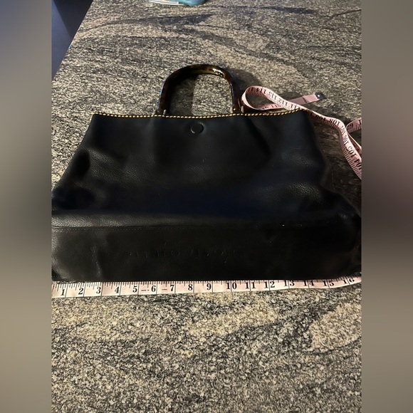 Plinio Italian Black Leather Tote Bag w/Tortoise Shell Handles Y2K - Picture 8 of 10